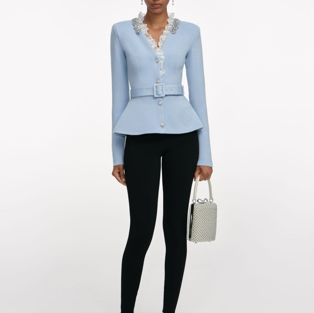 Self-portrait Blue Crystal Trim Cardigan - Picture 2 of 11